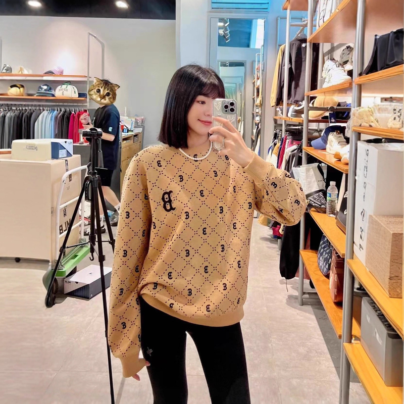 Autumn and Winter New Mlb High Version Sweatshirt Ny Diamond Full Print Presbyopic Trendy Men's and Women's Loose Knitted Round Neck Sweatshirt