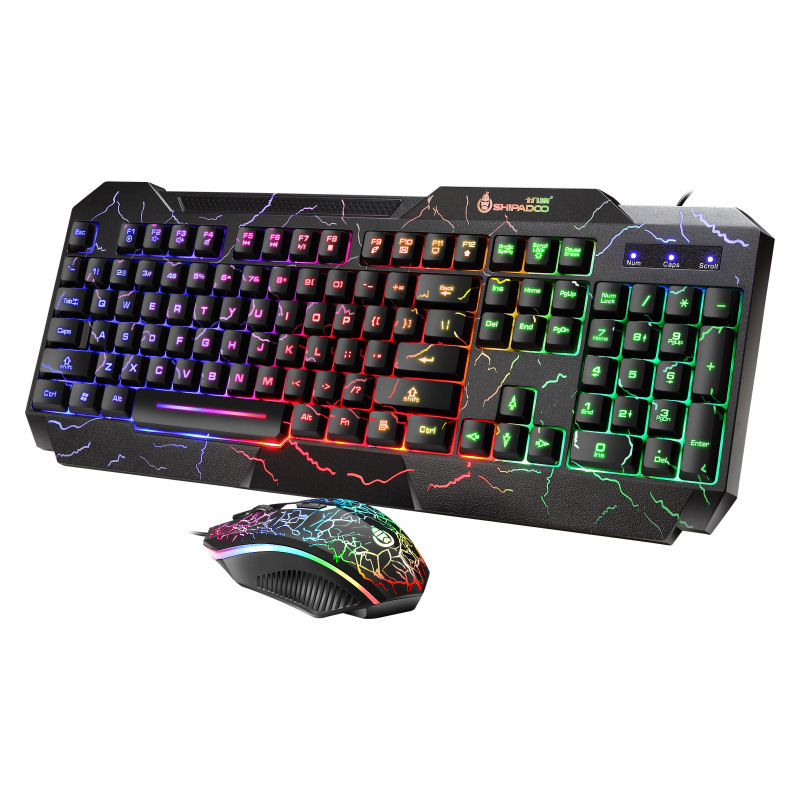 Shiba Du wired keyboard mouse set crack word through keyboard 4D mouse luminous game set factory wholesale Shiba Du wired keyboard mouse set crack word through keyboard 4D mouse luminous game set factory wholesale