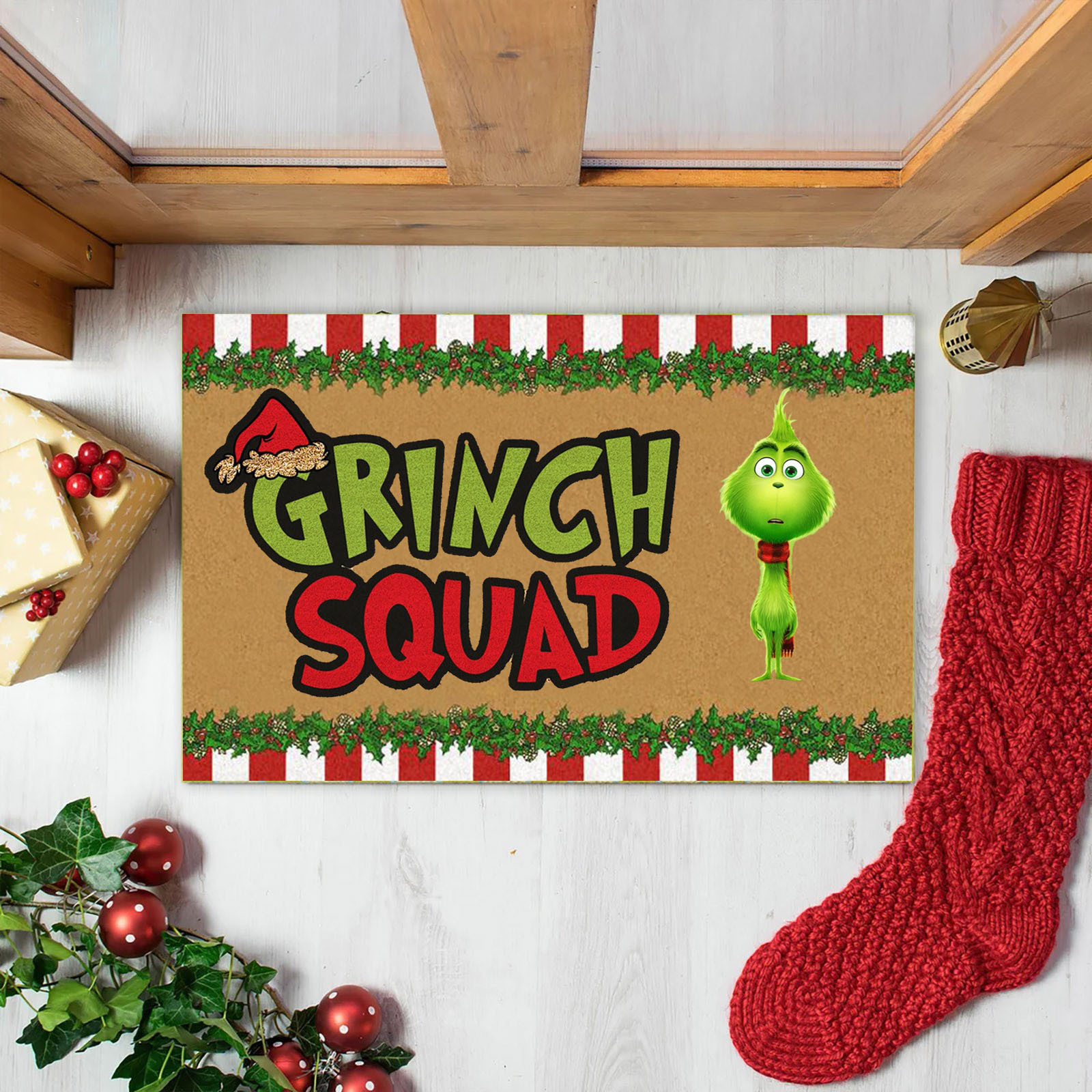 En stock Grinch alfombra del piso transfronterizo alfombra de Navidad alfombra de puerta de vacaciones verde payaso alfombra del piso