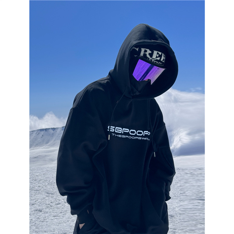 Black Ski Sweatshirt Men's Hooded Veneer Professional Waterproof Suspender Snow Pants American Warm and Cold-Proof Jacket Top