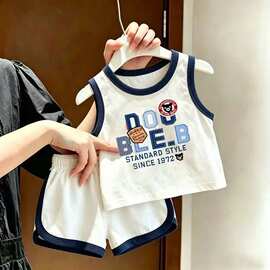 男童夏装纯棉套装无袖2026新款儿童卡通衣服宽松背心短裤两件套