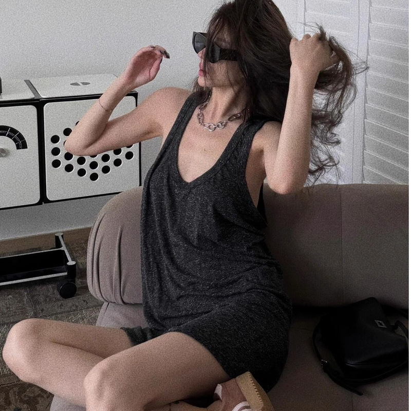 New Summer Style Pure Desire Style V-Neck Camisole Nightgown for Women, Casual Lazy Style Ice Silk Ribbed Loungewear New Summer Style Pure Desire Style V-Neck Camisole Nightgown for Women, Casual Lazy Style Ice Silk Ribbed Loungewear