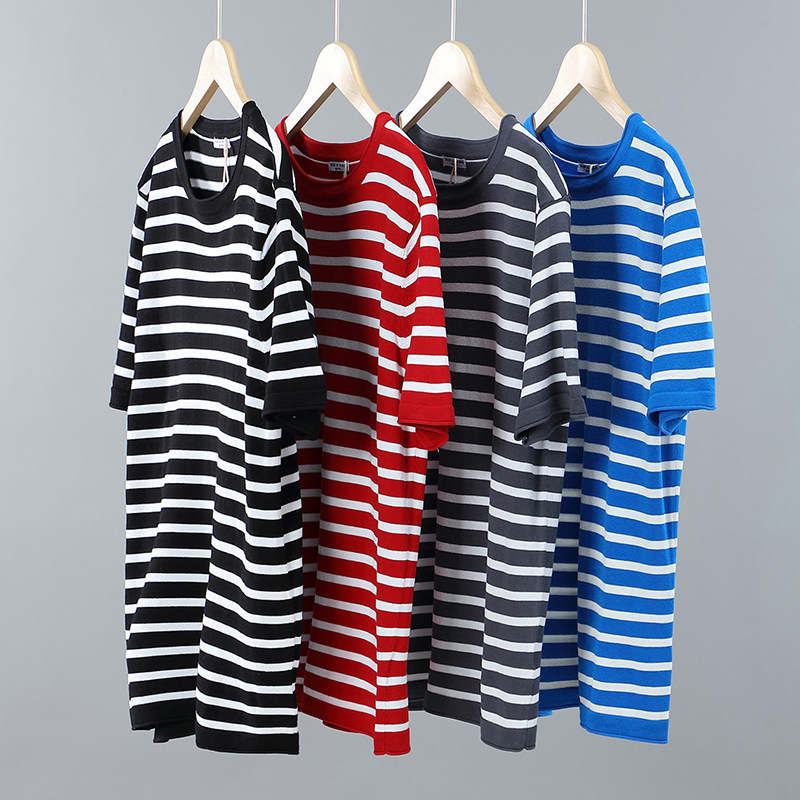 Spring/Summer American Cotton Knitted Half Sleeves Bottom Shirt for Men's Casual Stripe Short Sleeve T-shirt for Men's Trendy T-shirt_voghion.com