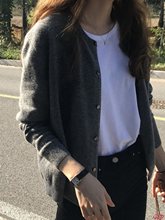 黑色针织开衫慵懒风羊毛针织衫春秋冬季加厚毛衣女装外套短款上衣