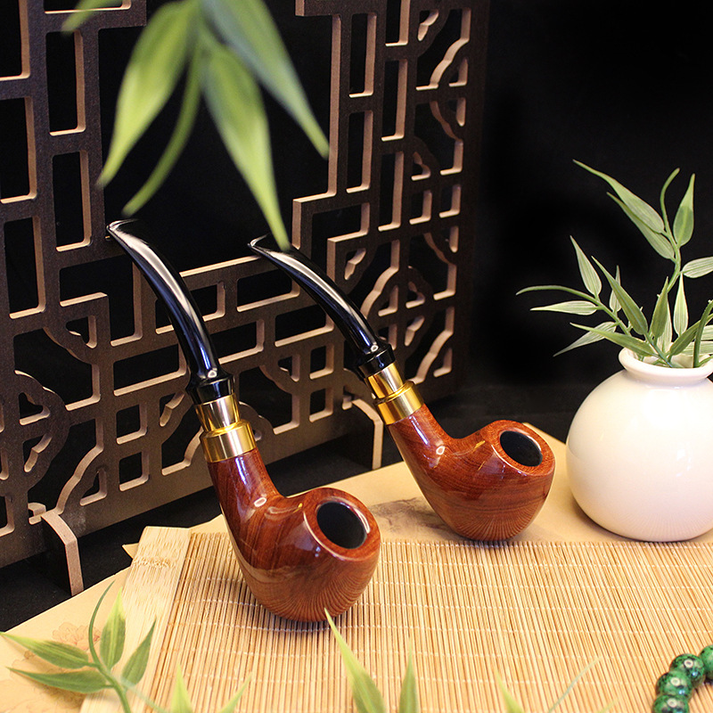 Classic Style Red Sandalwood Painted Solid Wood Army Pipe Natural Heat-Resistant Log Elegant Curved Smoking Pot Classic Style Red Sandalwood Painted Solid Wood Army Pipe Natural Heat-Resistant Log Elegant Curved Smoking Pot