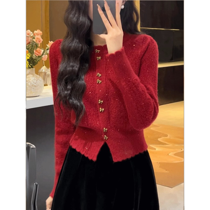 Fashionable Western style sweater women's early spring 2024 new women's clothing popular slim slimming knitted cardigan short top Fashionable Western style sweater women's early spring 2024 new women's clothing popular slim slimming knitted cardigan short top