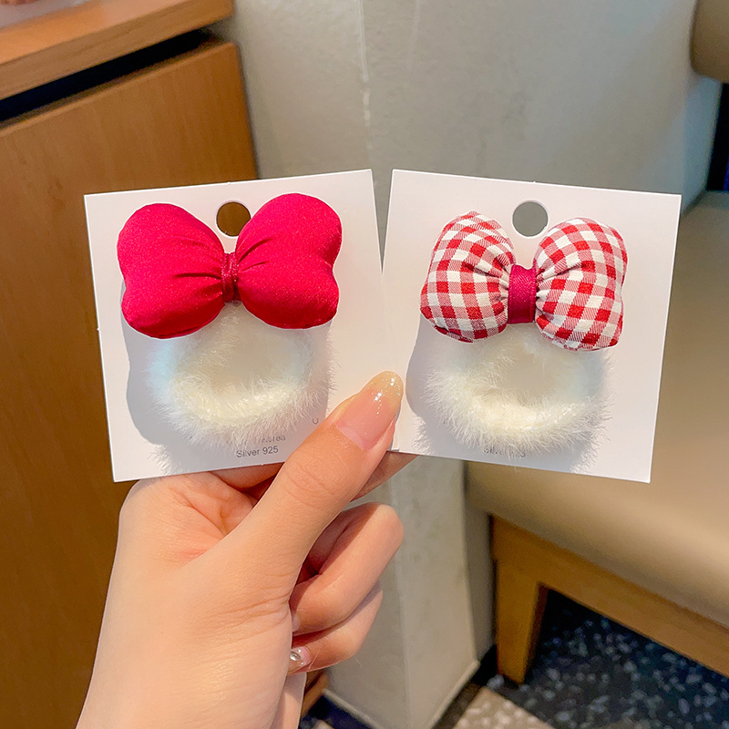 Accesorios para el cabello de los niños arco banda para el cabello Niñas Otoño e Invierno cuerda para el cabello de felpa Niña Linda tocado lazo banda de goma para el cabello