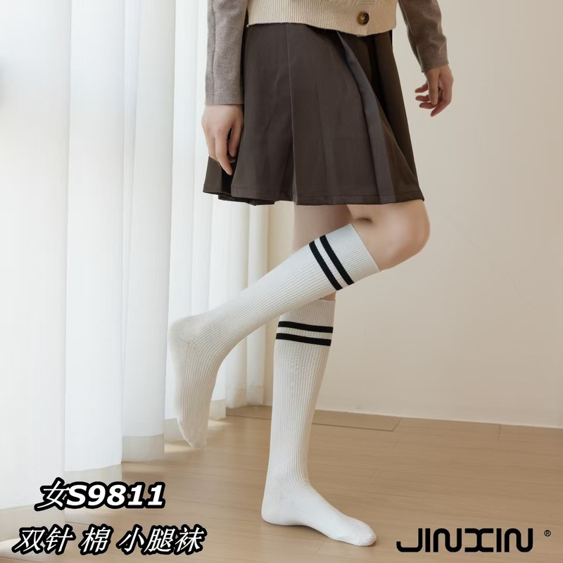 小腿袜锦鑫秋冬款女士竖条棉双针长筒袜百搭JK学院风纯色双杠长袜|undefined