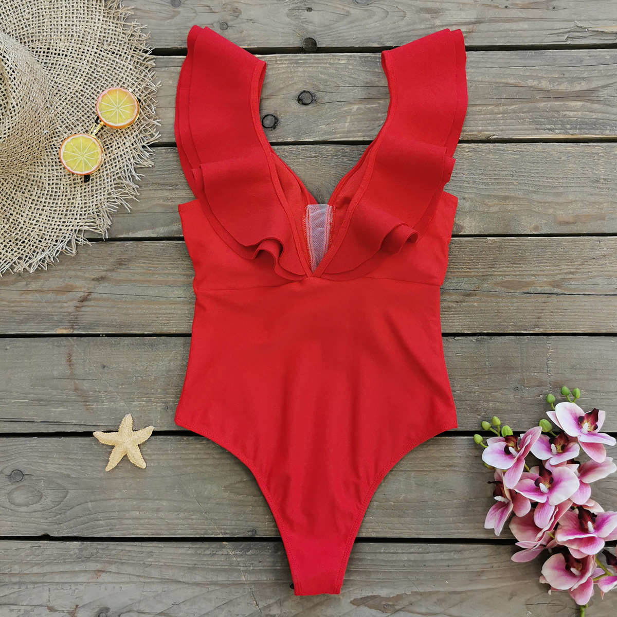 245g Weight Sleeveless Sleeve Length Polyester Fabric Type Regular Top Length One-pieces Tops Type 1 Piece Quantity Swimming Occasion V Neck Neckline Slim Fit Type Solid Color Pattern Women's Gender Elegant Style Women's Elegant Lady Solid Color 1 Piece One Piece Swimwear 8