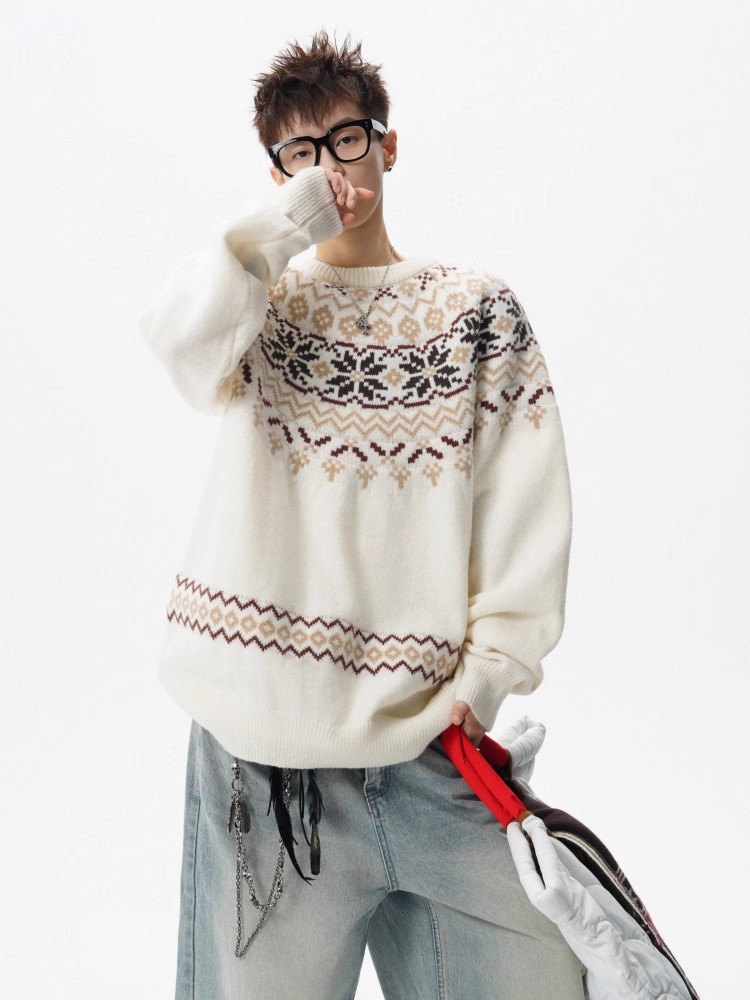 Herren Jacquard Weihnachtsstrickpullover Premium Winter Pullover_voghion.com