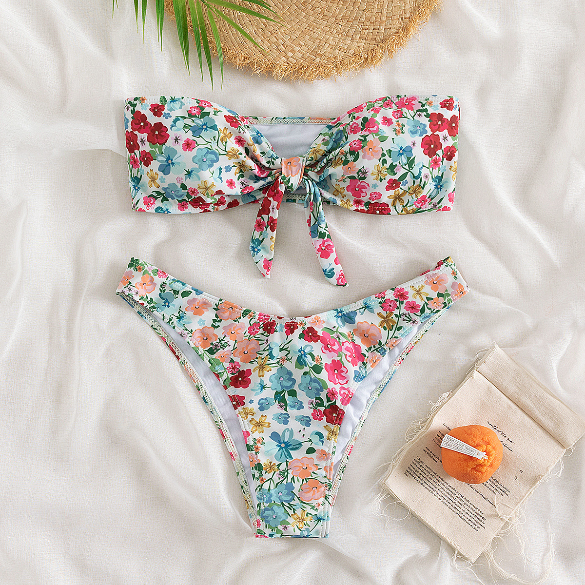 New Style Bandeau Floral Bikini Women's Two-Piece Triangle Swimsuit Bikini Cross-Border Hot Spring Swimwear