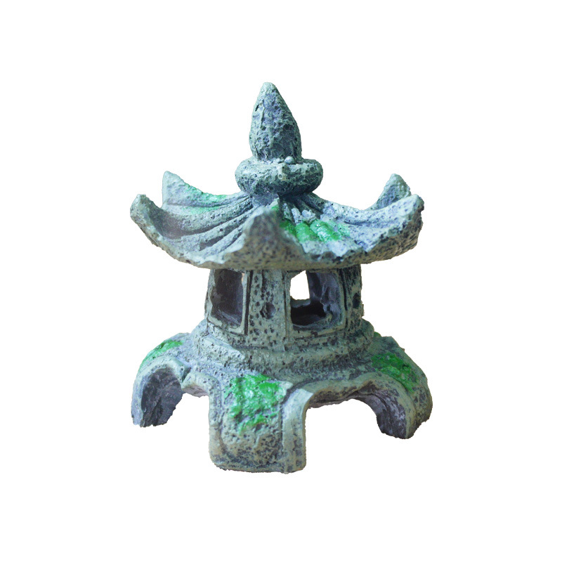 Nuevo Adorno de Paisajismo para Pecera de Resina con Forma de Faro de Piedra Arenisca Estilo Jardín Chino, Pabellón Hexagonal, Producto de Venta Caliente Transfronterizo