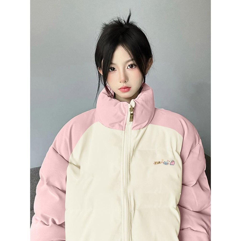 긴팔 빵면 패딩 재킷 다운 코튼 옷 귀여운 미국 빈티지 두꺼운 코튼 패딩 재킷 따뜻한 재킷 조끼 재킷 여성