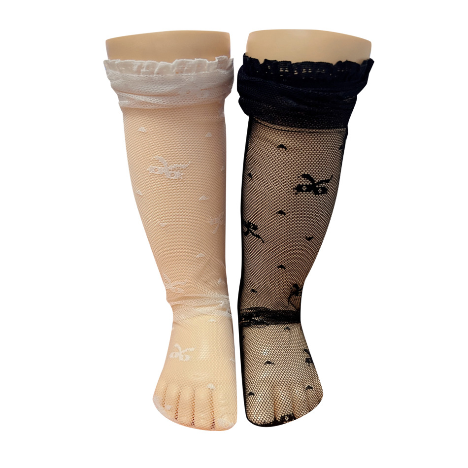 thumbnail image 2 of Calcetines para niños, ultrafinos, estilo coreano, para niñas, con encaje dulce, calcetines de tubo medio, de malla hueca, transpirables, antimosquitos, calcetines de aire acondicionado, 2 of 5