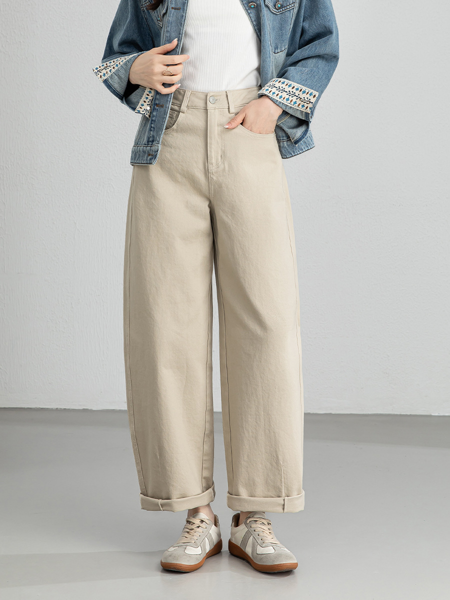 Quần jean nữ ống rộng cạp cao dáng suông vải denim wash nhẹ — Tên