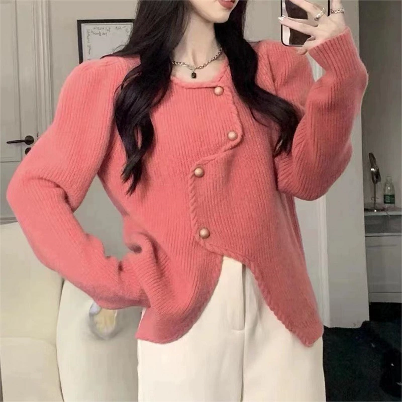 Корейский стиль, осенне-зимний мягкий и милый стиль, свободный вязаный женский свитер с длинными рукавами, маленький ароматный стиль, универсальный свитер, куртка, женская одежда