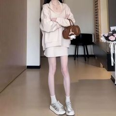 韩系小个子新款马卡龙色卫衣套装连衣裙秋季显瘦长裙两件套