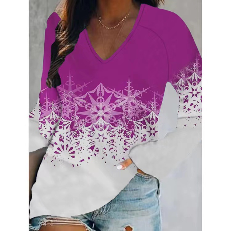 Women's T-shirt Long Sleeve Blouses Printing Casual Christmas Tree display picture 2