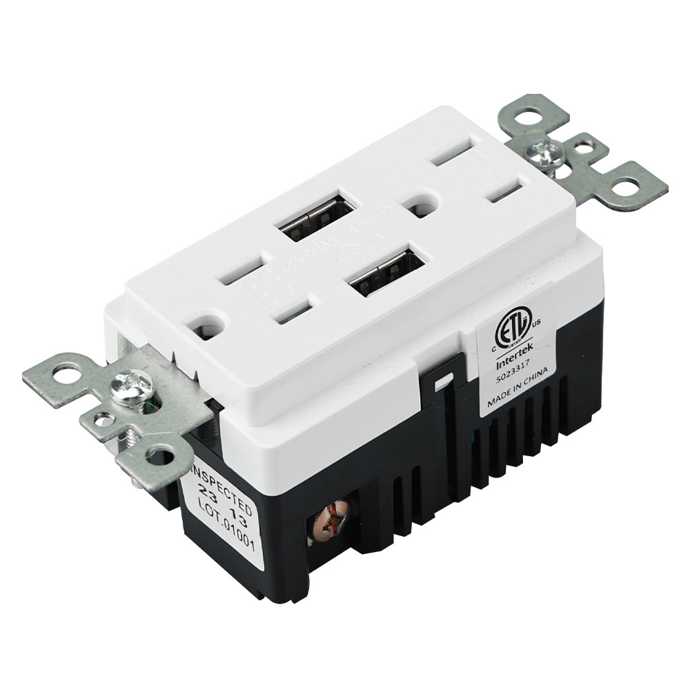 ETL认证 美式美标15A 双联墙壁插座 墙壁面板带USB