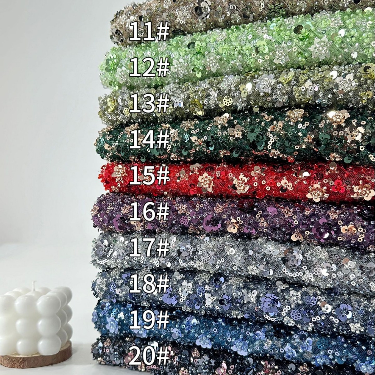 Fábrica de stock de doble color sequinilla pequeña flor de ciruela cuentas bordada tela de encaje vestido de boda moda sequinilla tela bordada