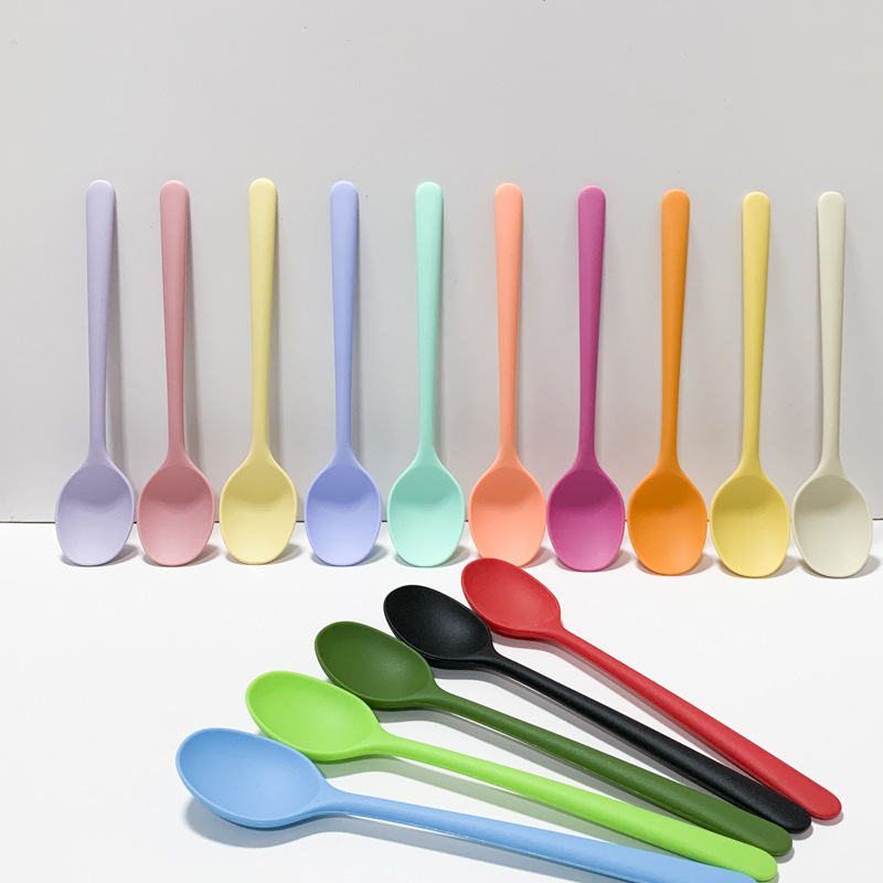 Cross-border food-grade silicone integrated spoon, high-temperature resistant, suitable for drinking soup and eating, portable, non-slip, colorful small spoon for children Cross-border food-grade silicone integrated spoon, high-temperature resistant, suitable for drinking soup and eating, portable, non-slip, colorful small spoon for children