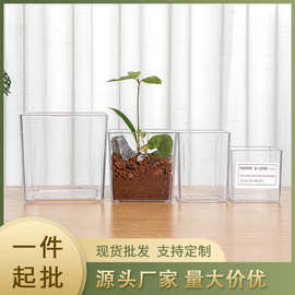 透明塑料花盆方形度多肉仿真花装饰盆家居摆件水培植物绿萝盆盆景