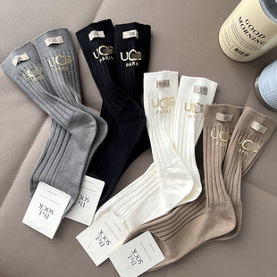 Jewelry Socks Women's Socks Cloth Label Bronzing Letters European Goods Light Luxury Ins Trendy Socks Internet Popular Mid-tube Cotton Socks Autumn and Winter New Arrival