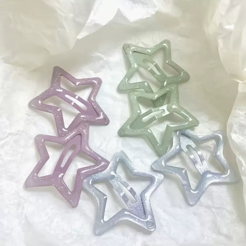 跨境热卖滴胶星星碎发夹多巴胺甜酷前额刘海夹bb夹可爱五角星发卡