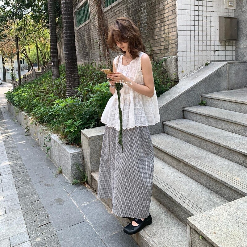 Hers a Spoonful of Sweetness: Summer Cool Simple Retro Daily Jacquard Sleeveless V-Neck Top Versatile Vest for Women