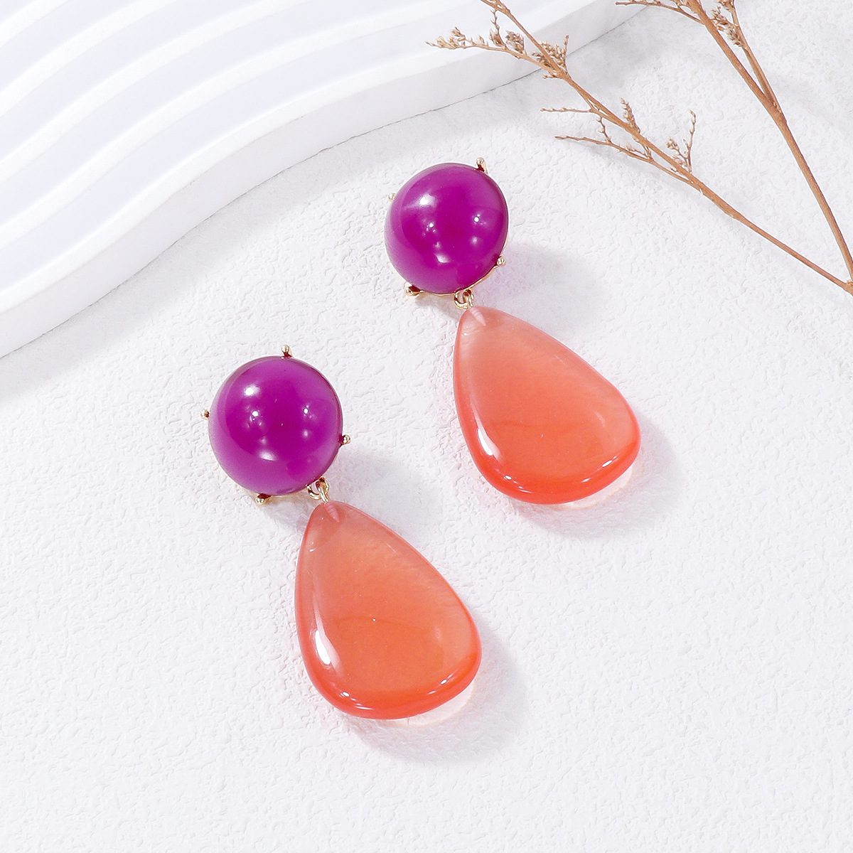 1 Pair Casual Round Water Droplets Enamel Inlay Resin Resin Drop Earrings display picture 17