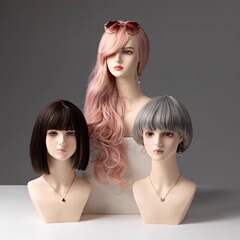新しいウィッグマネキンヘッド女性cosアニメスカーフジュエリーダブルショルダーマネキンヘッドウィッグショップディスプレイ小道具