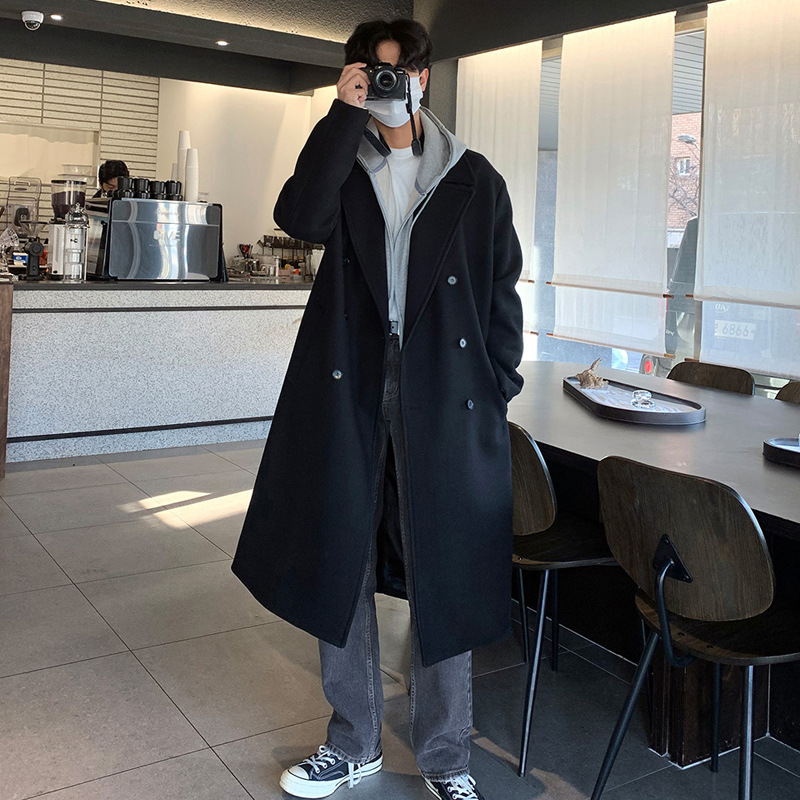 2023 invierno espesado abrigo de lana de moda de los hombres suelta de lana de Corea foso abrigo FK700