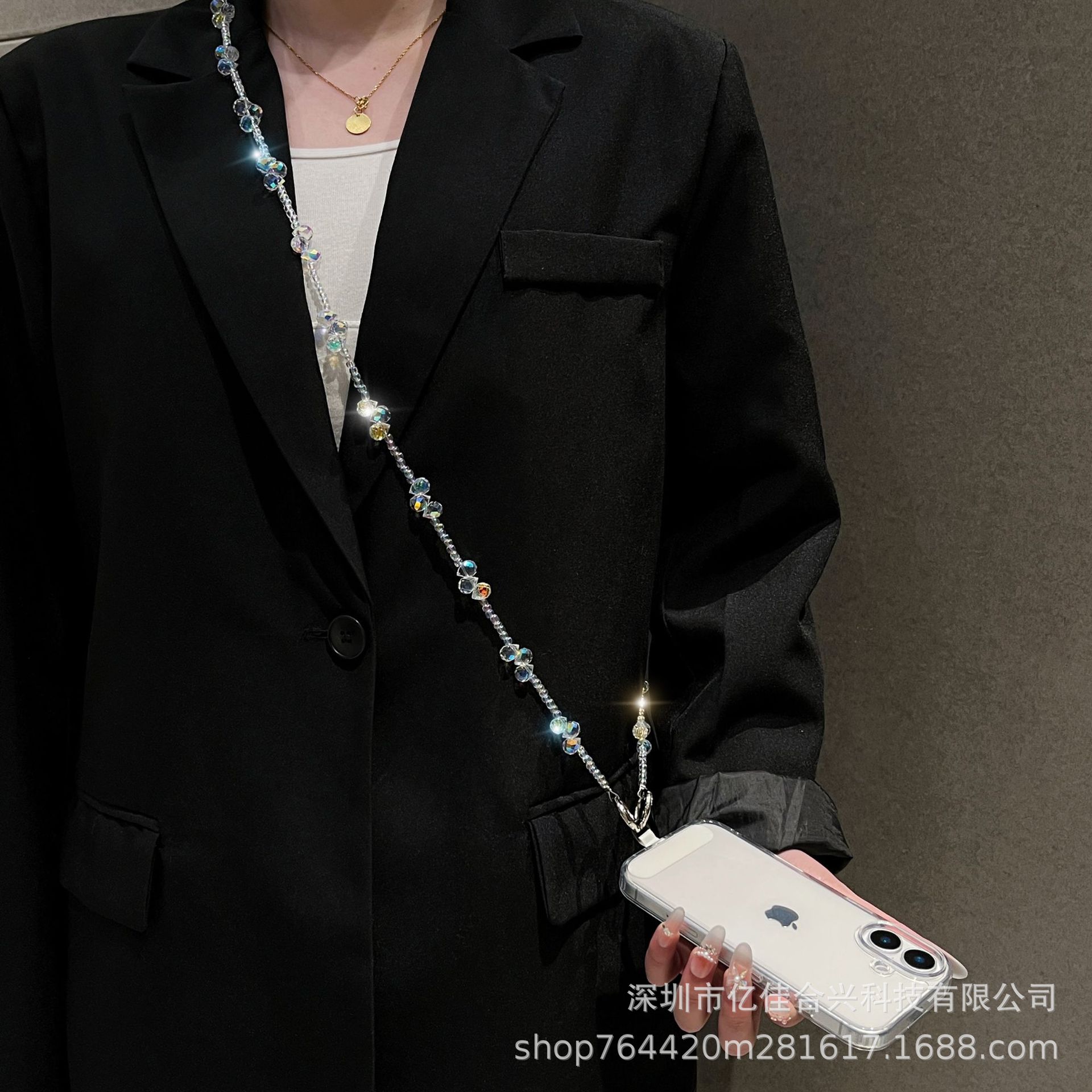Cordón de teléfono móvil de todo fósforo, mensajero, gota de agua, cristal, cuentas creativas, cadena de teléfono móvil para mujer de alta gama, colgante de cadena