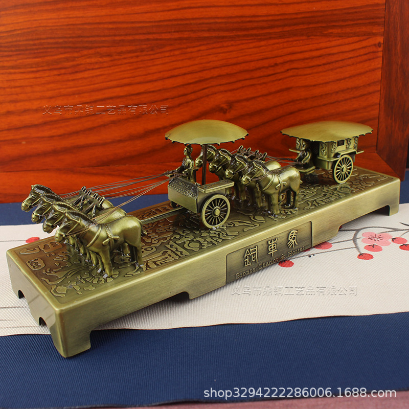 兵马俑摆件旅游工艺品供应锌合金车马纪念品 秦始皇铜车马工艺品