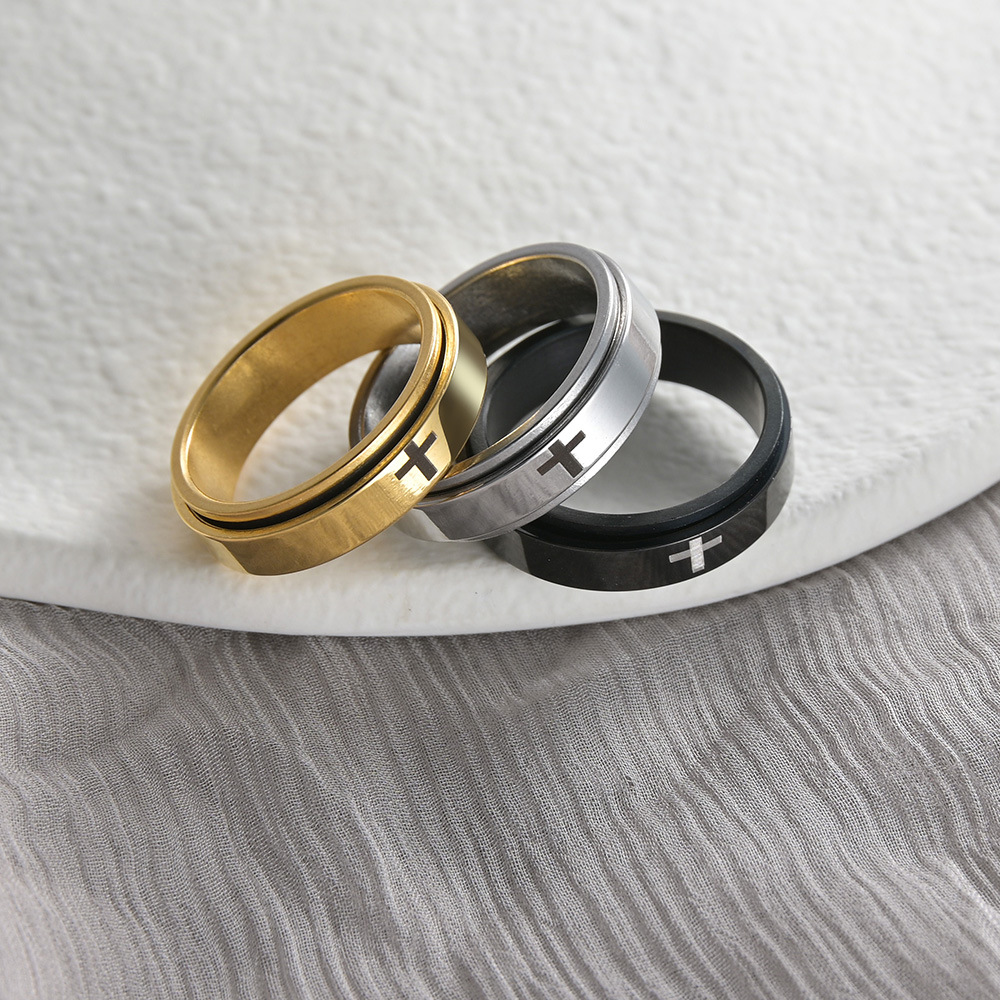 9g Weight PVD Coated Gold Plating Process Fashion Cross 304 Stainless Steel Plating Gold Plated PVD Coated Men'S Rings Men Band Rings