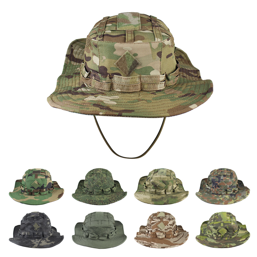 Military Fan Tactical Camouflage Beanie Hat Summer Sun Protection Round-Brimmed Hat Outdoor Camping Sunshade Quick-Drying Fishing Fisherman Hat for Men
