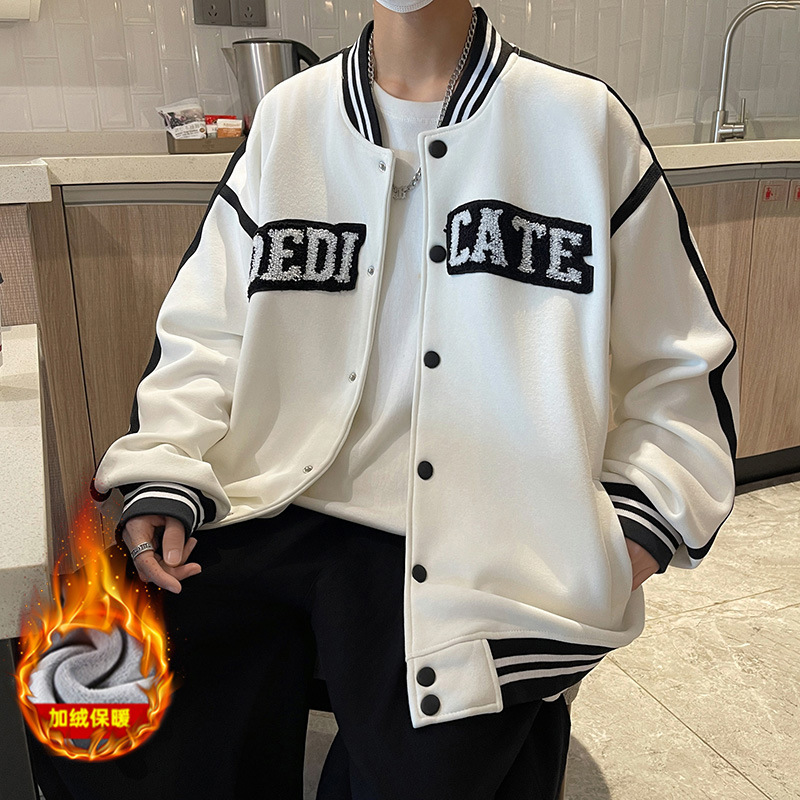 春季新款青少年简约棒球服13-17岁男孩美式复古外套翻领学生夹克