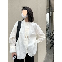 法式小众设计感白色衬衫女2024春新款复古文艺小衫宽松长袖上衣女