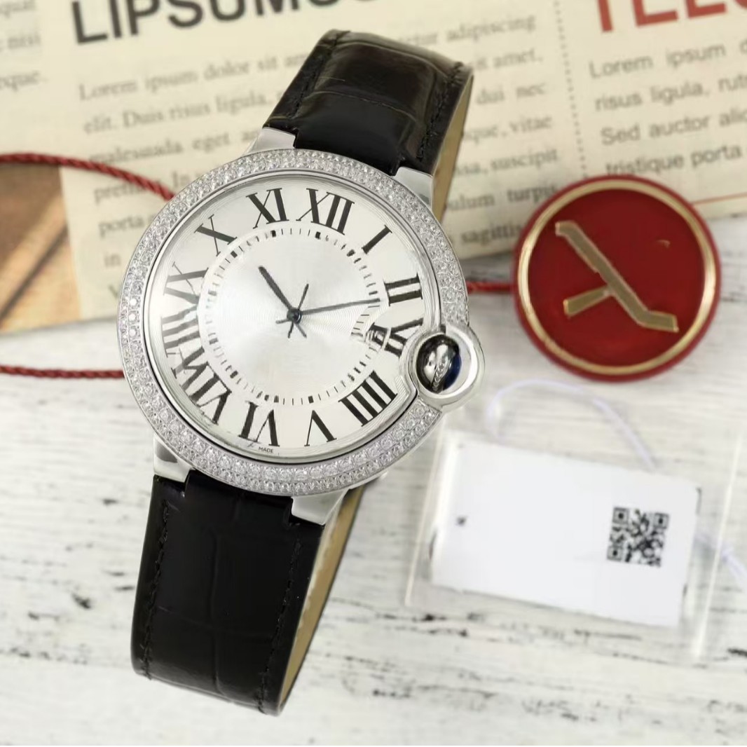 Af Cross-Border Hot-Selling Direct Sales 33mm Couple Watches with Diamonds, Stainless Steel, Leather Strap, Swiss Quartz Balloon Women's Watch Dropshipping