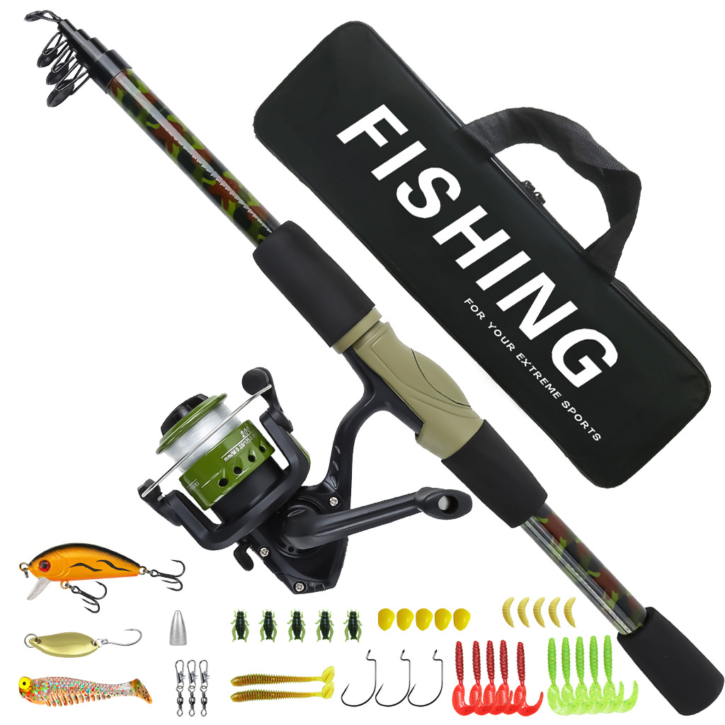 Lure fishing rod, sea rod, long-distance casting fishing gear, complete set, 1.8M telescopic lure rod with line and spinning reel, direct factory sale