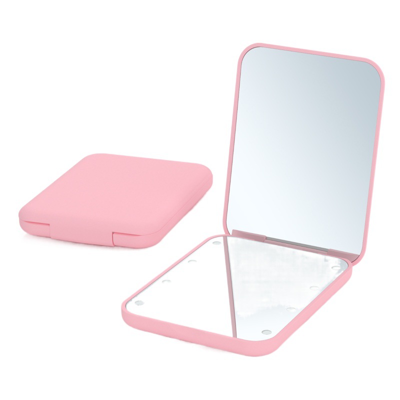 Direct selling portable handheld folding makeup mirror LED light 8 lamp beads 2 times enlarged battery mirror gift wholesale