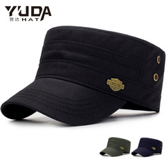 Wholesale Manufacturer Small Iron Logo Flat Cap Yuda Spring Outdoor Travel Hat for Men Cotton Shield Logo Hat