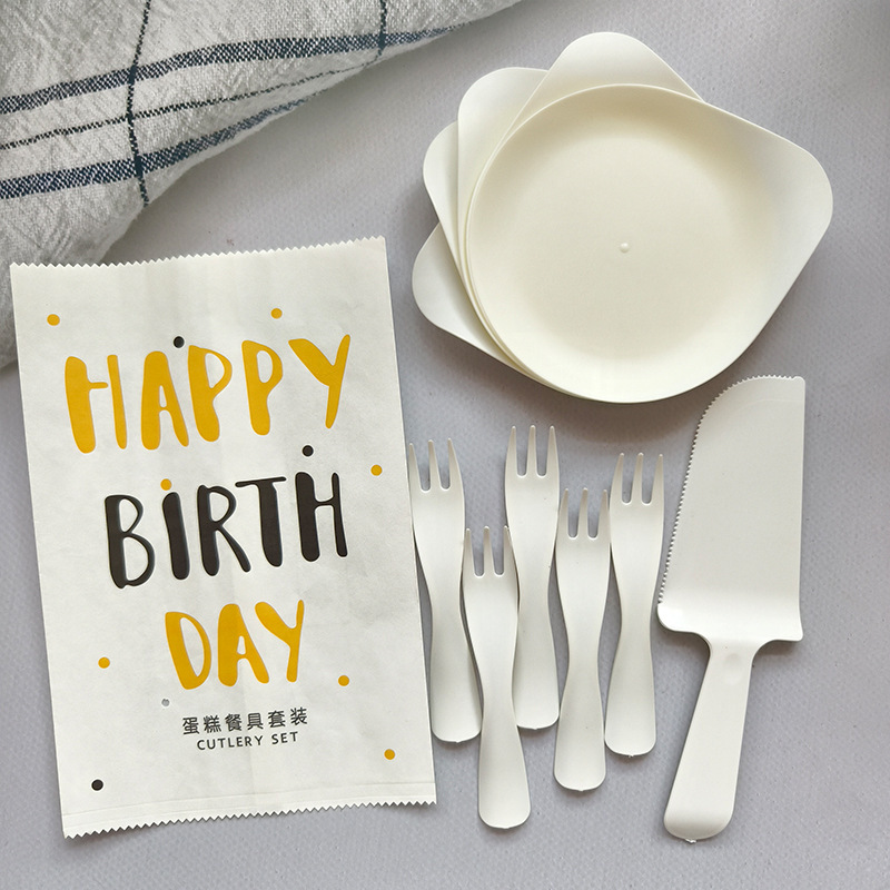 Water Drop Plate Set Birthday Cake Cutlery Plate Disposable Plastic Cutlery Cake Shop Party Tableware Set