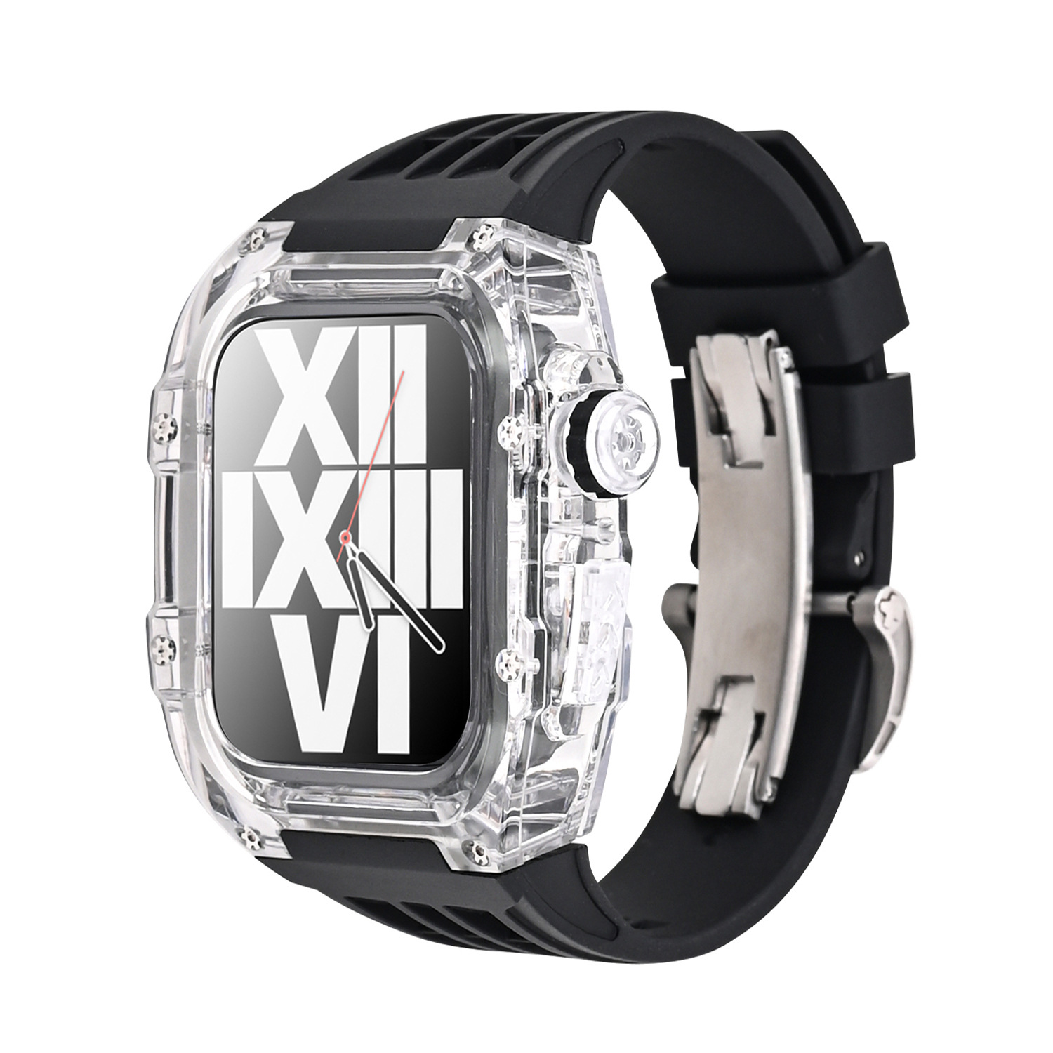 Correa de reloj de Apple aplicable carcasa modificada iwatch7/8 caja transparente de caucho flúor con hebilla de mariposa 44/45mm