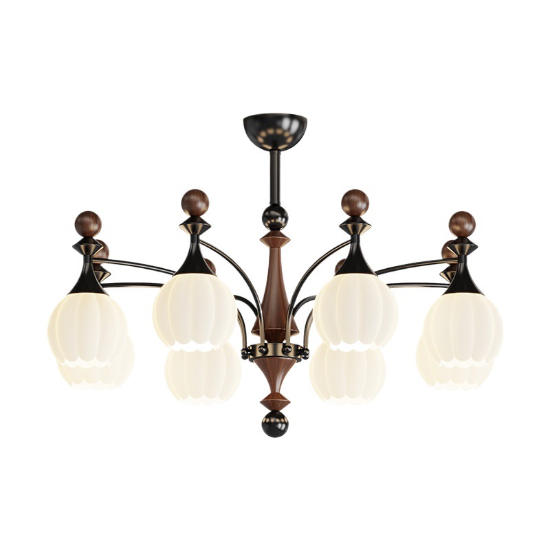 Araña de sala de estar de estilo antiguo francés, iluminación principal de sala de alta gama moderna y simple 2025 nueva lámpara de nogal