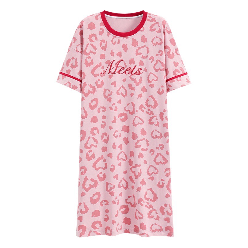 Camisón con almohadilla en el pecho pijamas de manga corta de algodón de verano para mujer dulce fresco cuello redondo ropa para el hogar vestido de verano