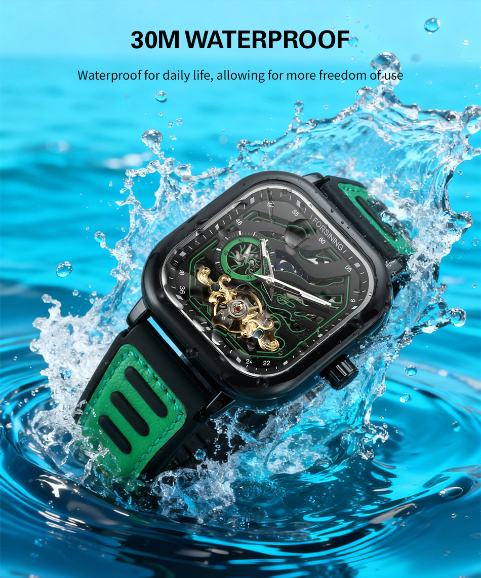 Automatic Mechanical Square Watch European Style Men’s Clock_voghion.com