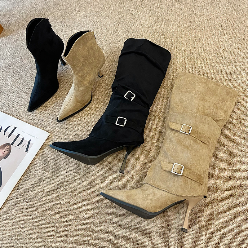 F868-2 Detachable 2-Wear 2025 New Autumn and Winter Pointed Toe Stiletto Slim Boots Belt Buckle High Heel Boots for Women F868-2 Detachable 2-Wear 2025 New Autumn and Winter Pointed Toe Stiletto Slim Boots Belt Buckle High Heel Boots for Women