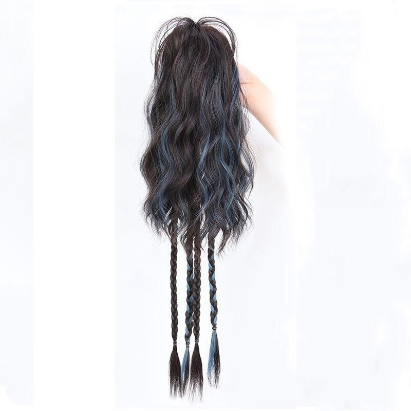 Pick polvo de tinte de cola de caballo alta boxeo trenza peluca trenza dopamina mitad trenza falsa agarrar clips colorido cascada peinado