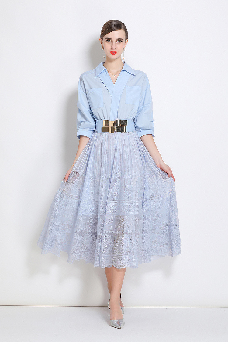 Elegant V-Neck Floral Lace Trim Midi Dress With Flared Hem - A-Line Princess Style For Women Lightweight_ecoleips.com
